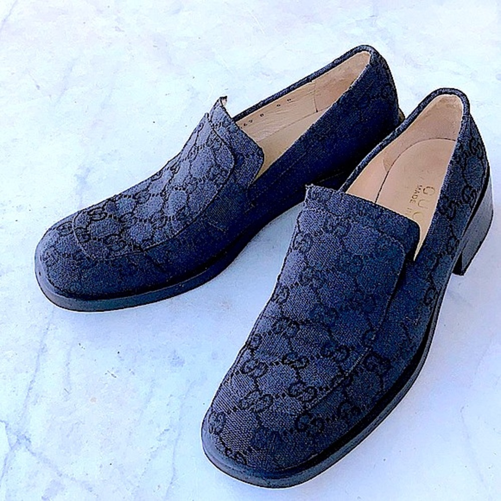 GUCCI GG WOMENS LOAFER VINTAGE BLACK MONOGRAM SIZE 5 ITALY - Picture 3 of 12